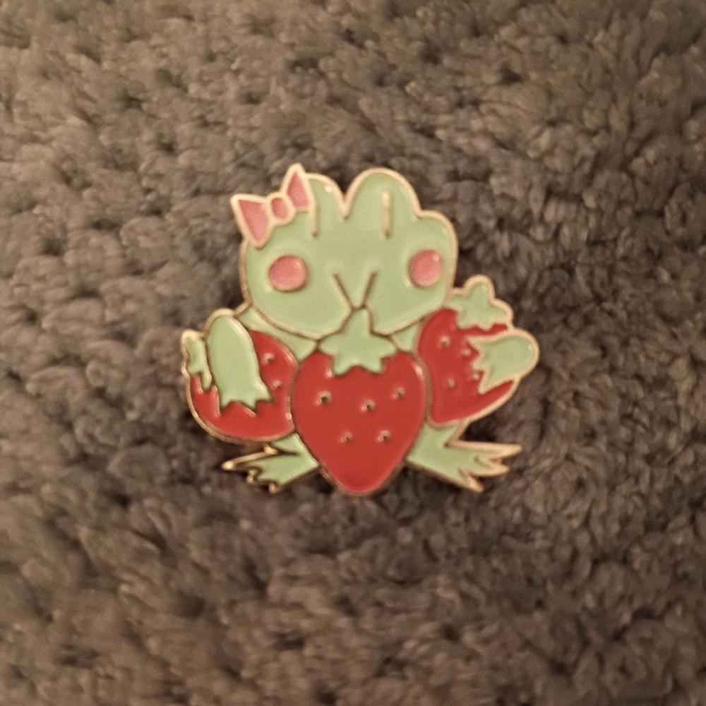 Cute Frog and Strawberry Kids Pin